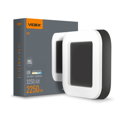 LED світильник накладний квадрат VIDEX 30W 5000K IP65 чорний