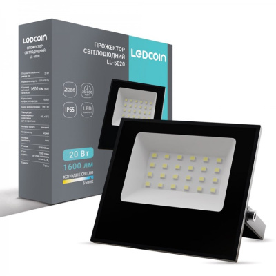 Світлодіодний прожектор Ledcoin LL-5020 20Вт 6500K IP65чорний