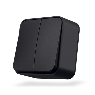 Вимикач зовнішній двоклавішний чорний графіт IP20 VIDEX BINERA