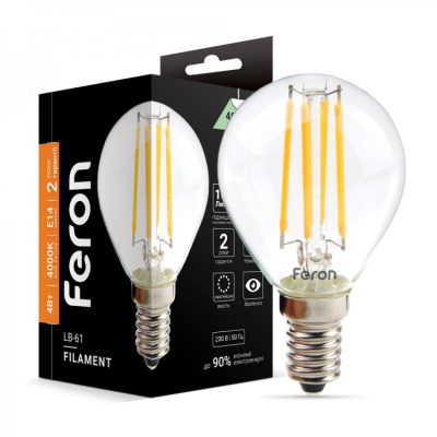 Світлодіодна лампа Feron Filament 4W E14 4000K LB-61