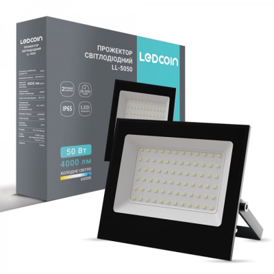 Світлодіодний прожектор Ledcoin LL-5050 50Вт 6500K IP65 чорний