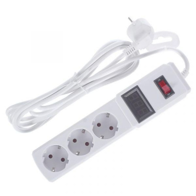 Продовжувач 3*3м з/з з цифр.вольтметром макс 2500W з вимик. Lemanso
