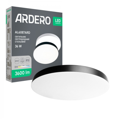 Накладний світлодіодний світильник Ardero AL6087ARD коло 36W 3600Lm 3000K-6000K чорний